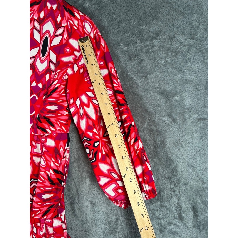 Maeve Anthropologie Bettina Dress XXS Red Floral Cotton Tiered Mini 3/4 Sleeve - Picture 6 of 10